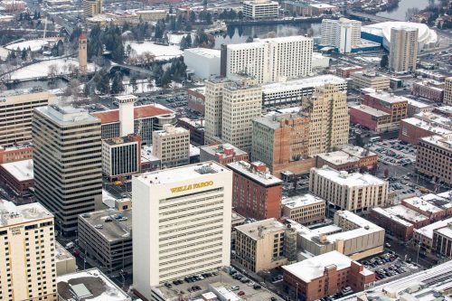 Aerial Photo of Spokane Downtown City Buildings